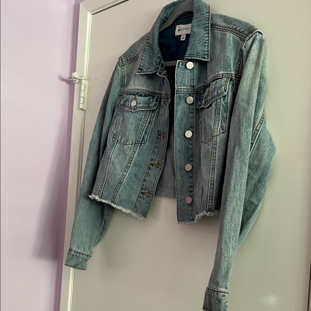 Bp X Claudia Sulewski Washed Blue Cropped Denim Jacket